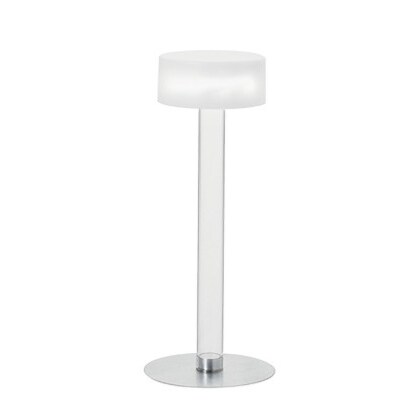 Lampada Da Tavolo Semi Trasparente In Plexiglass Cm H 19 Colore Neutro, Base Calamitata con Relativo Disco di Acciaio per Supporto