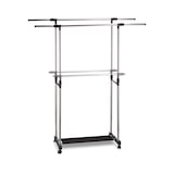 thumbnail of Relaxdays Rollgarderobe mit 2 Kleiderstangen, ausziehbar, Kleiderständer auf Rollen, HBT: 162x150x48 cm, silber/schwarz