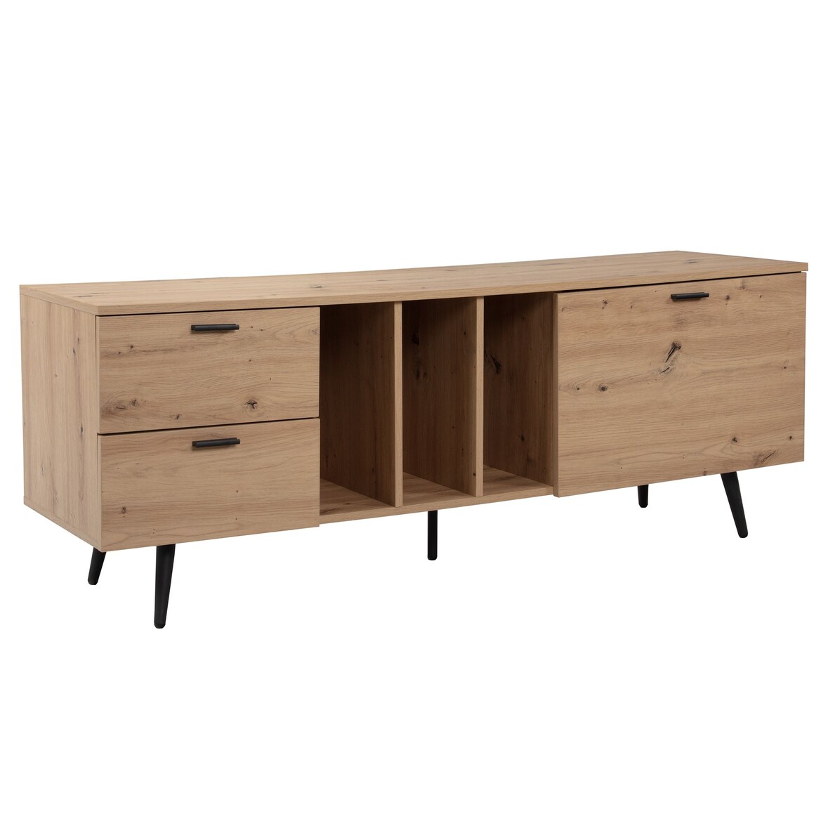 Lowboard Eiche-Dekor 150x55x40 cm Design TV-Kommode Modern, TV-Schrank Hoch, Fernsehtisch Fernsehschrank mit Tür & Schubladen, Fernsehkommode