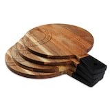 thumbnail of Oleio hochwertiges 4er-Set Schneidbretter, Frühstücksbretter aus massivem Akazienholz mit Gravur "Bon appétit", Durchmesser 20.00 cm