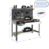 thumbnail of SimonRack Banco de Trabajo Taller, Capacidad Carga 400 kg, 1445x910x610 mm, Panel Perforado, 1 Cajón, Gris/Madera - BT-3