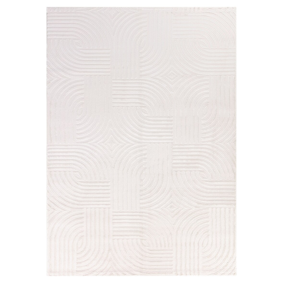 Teppich Kurzflor 3D-Effekt Modern Waschbar Strapazierfähig Esszimmer Flur OEKO-TEX Creme 240x340 cm Gekettelt – ILLER von Kadima Design