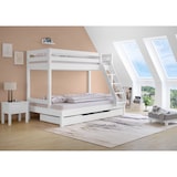 thumbnail of Doppel-Etagenbett 120x200 und 80x200 Erwachsenen-Stockbett Kiefer Massivholz weiß V-60.18W-08-12 Rollrost und Bettkasten inkl.