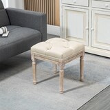 thumbnail of HOMCOM reposapiés de salón taburete bajo vintage otomana con asiento capitoné y patas talladas de madera para recibidor dormitorio 40x40x43 cm beige