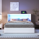 thumbnail of Merax Polsterbett 140x200 Bett mit LED-Lichtleiste, Bluetooth-Player und USB-Aufladung, Stauraumbett aus PU-Leder, Doppelbett Weiß
