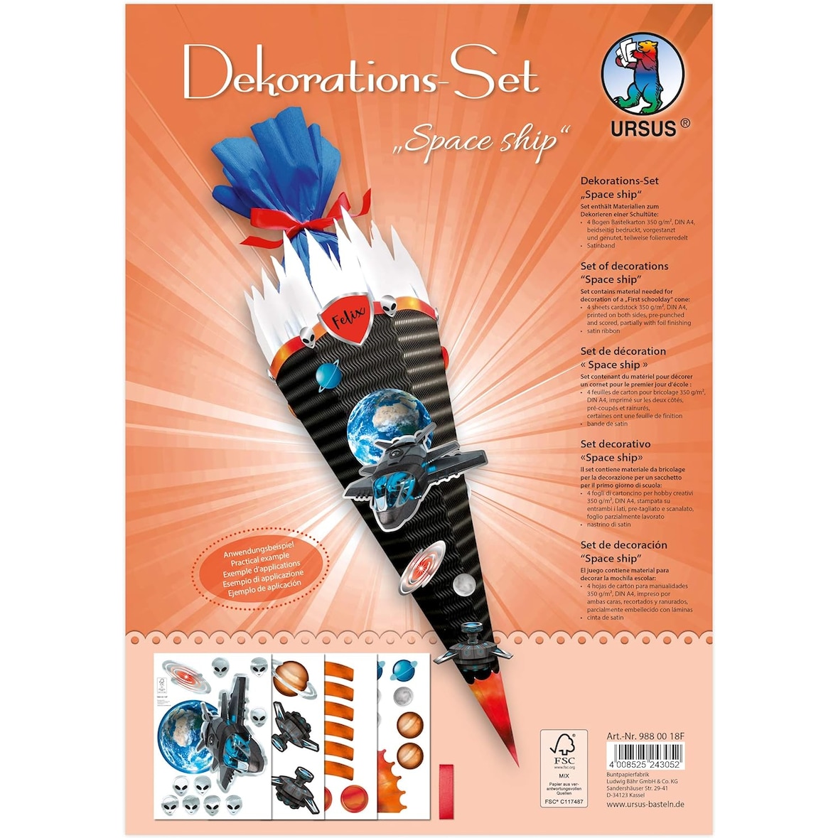 Ursus DEKO-SET SCHULTÜTE EASY LINE "SPACE SHIP"