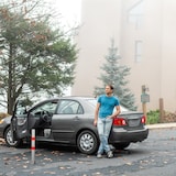 thumbnail of Relaxdays Absperrpfosten, klappbar, Stahl, Sperrpfosten Parkplatz, HxBxT: 65 x 15 x 13 cm, Signalstreifen, silber/rot