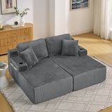 thumbnail of 2-Sitzer Schlafsofa Lounge Sofa Relaxsessel Kordstoff Grau 78×154×186 cm mit Magazintasche, Getränkehalter, Kissen, vielseitig und pflegeleicht