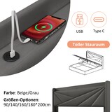 thumbnail of Einzelbett Stauraumbett Bettgestell 90x200 mit USB TypC Ladefunktion Kopfteil Stauraum Eisenrahmen Massivholzlatten modern bequem grau