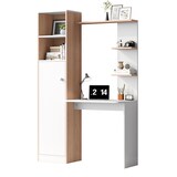 thumbnail of Merax Schreibtisch mit Aufbewahrung, unterer Schrank mit Türen & oberes offenes Regal, 123.5x45x168.5 cm, Weiß/Stabholz-Kontrast