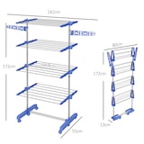 thumbnail of HOMCOM HOMCOM Estendal Vertical Dobrável de 4 Níveis com 6 Rodas 2 Laterais Dobráveis Prateleiras Ajustáveis 142x55x172 cm Azul