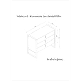 thumbnail of Kommode Sideboard mit 3 Schubladen Lost Metallfüße Walnuss