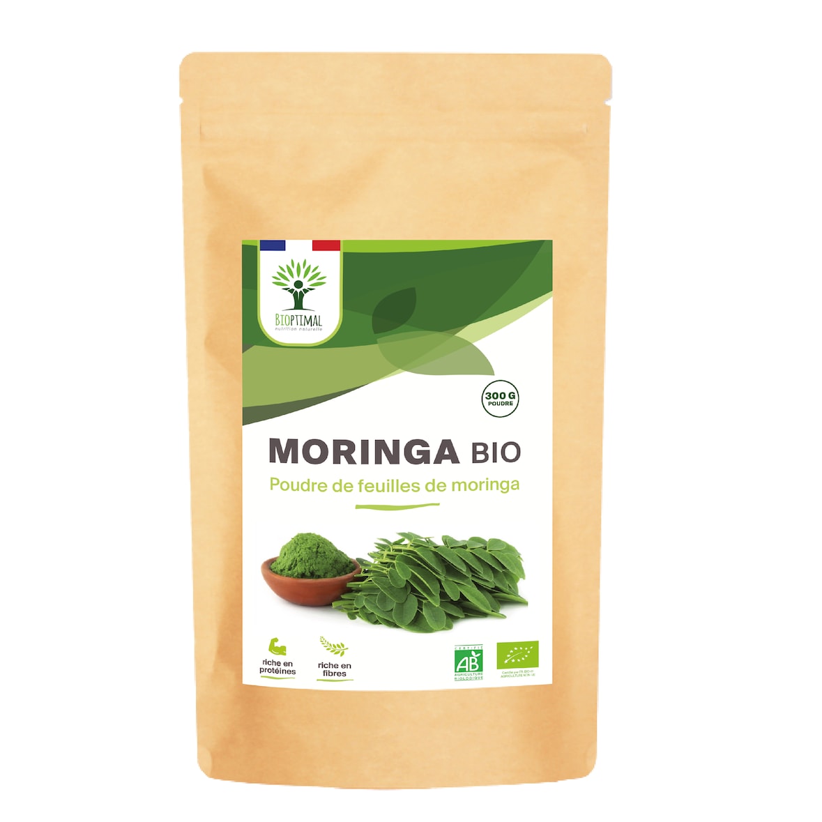 Moringa Bio - 100% Feuilles de Moringa Oleifera en Poudre - Glycémie - Origine Kenya - Conditionné en France - Vegan- Certifié Ecocert - 300g