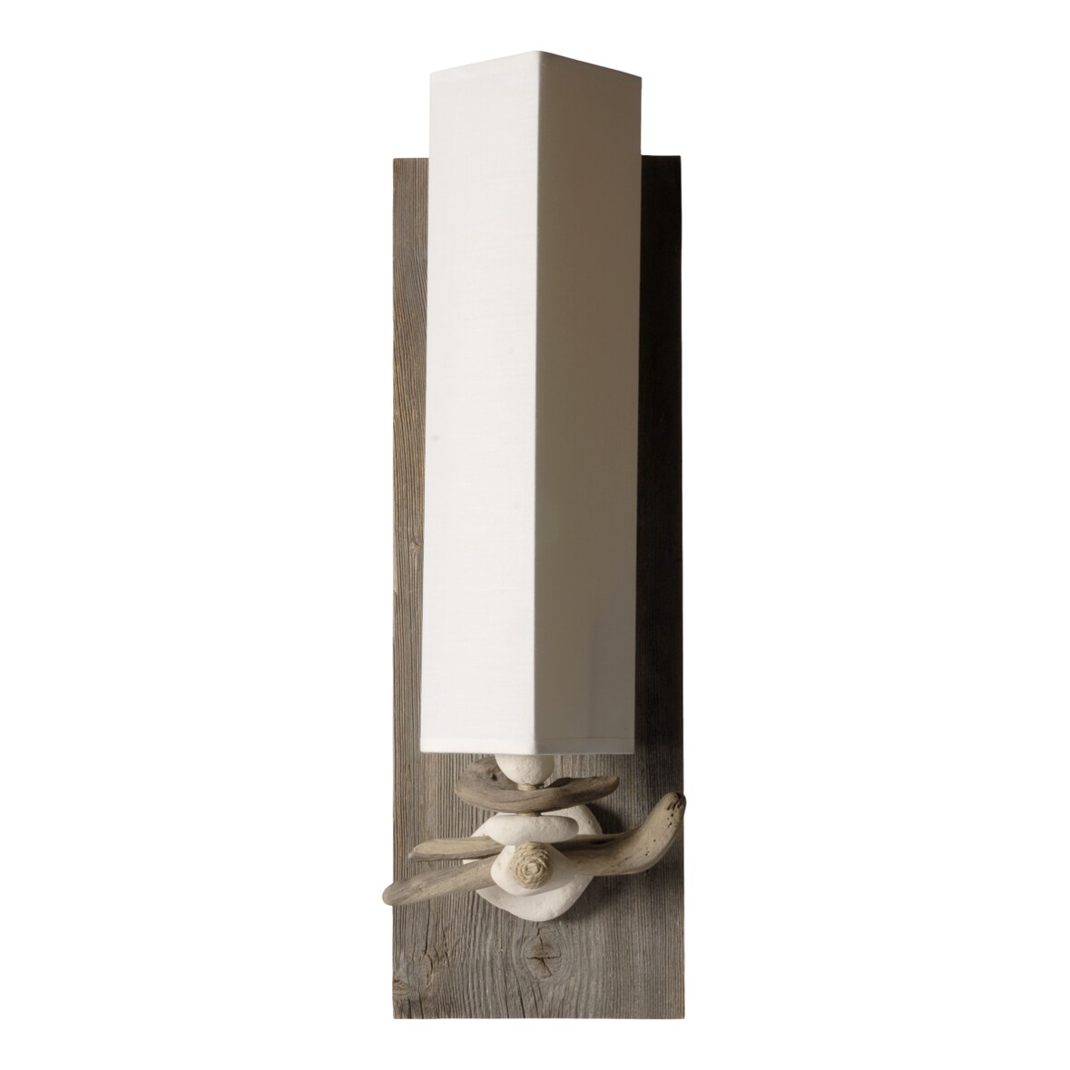 Lampe applique murale verticale en bois et galets "bord de mer" - Fabriquée à la main en France Blanc