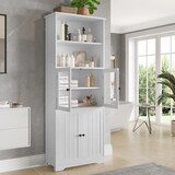thumbnail of Badezimmer Hochschrank 58x29x160 cm mit Stauraum Türen und Glastür, verstellbaren Einlegeböden, voll lackiert, Weiß