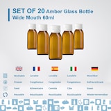 thumbnail of 20x Lege Amberkleurige Glazen Flessen van 60 ml met Kunststof Dop – Flessen voor Essentiële Oliën en Cosmetica