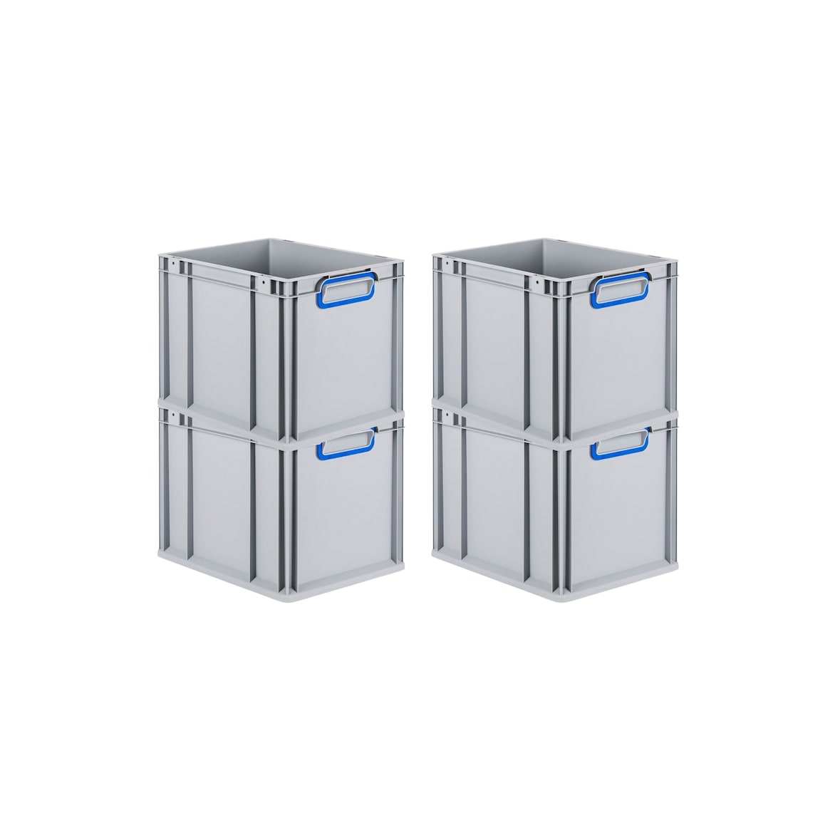 PROREGAL 4x Eurobox NextGen Color | HxBxT 22x30x40cm | 30 Liter | Griffe blau geschlossen | Glatter Boden | Eurobehälter