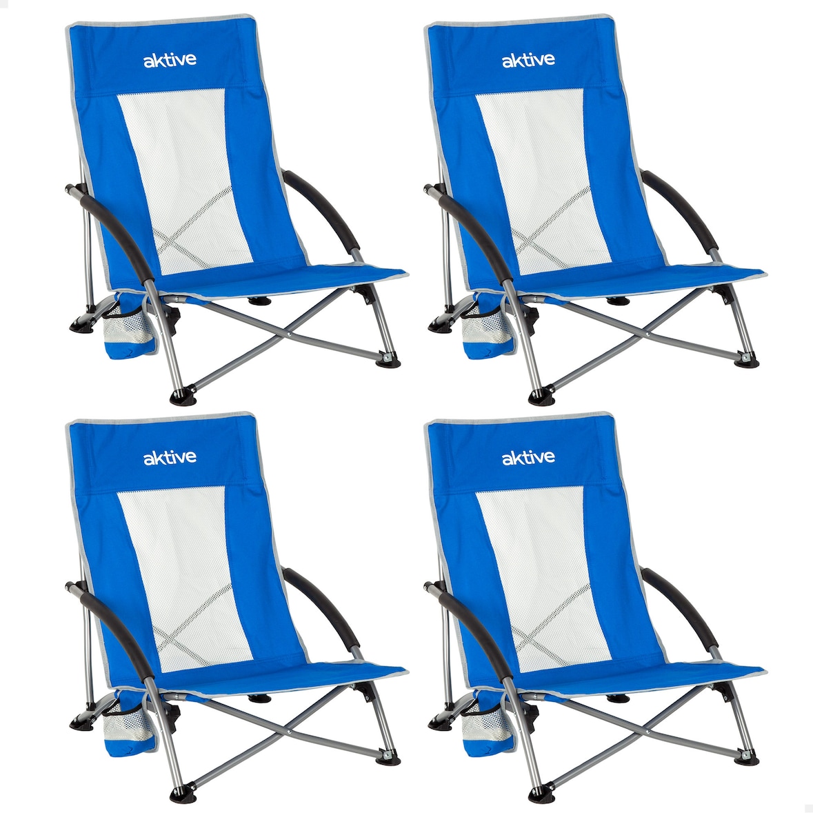 Aktive Pack 4 sillas plegables playa 50x51x67 cm azul con bolsillo