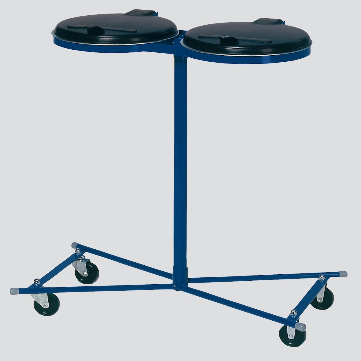 PROREGAL Robuster Doppel-Abfallsammler mit Kunststoff-Deckel | Fahrbar | 2x 120 Liter, HxBxT 102x86x48cm | Stahl | Blau-Schwarz | Mülleimer