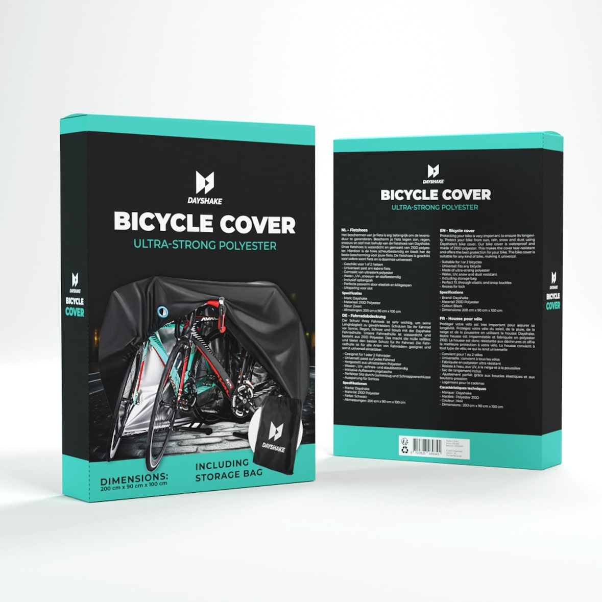 Dayshake Fahrradabdeckung für 1/2 Fahrräder - Luxus Fahrradabdeckung - Wasserdichtes 210D Polyester Schwarz - Inklusive Aufbewahrungstasche