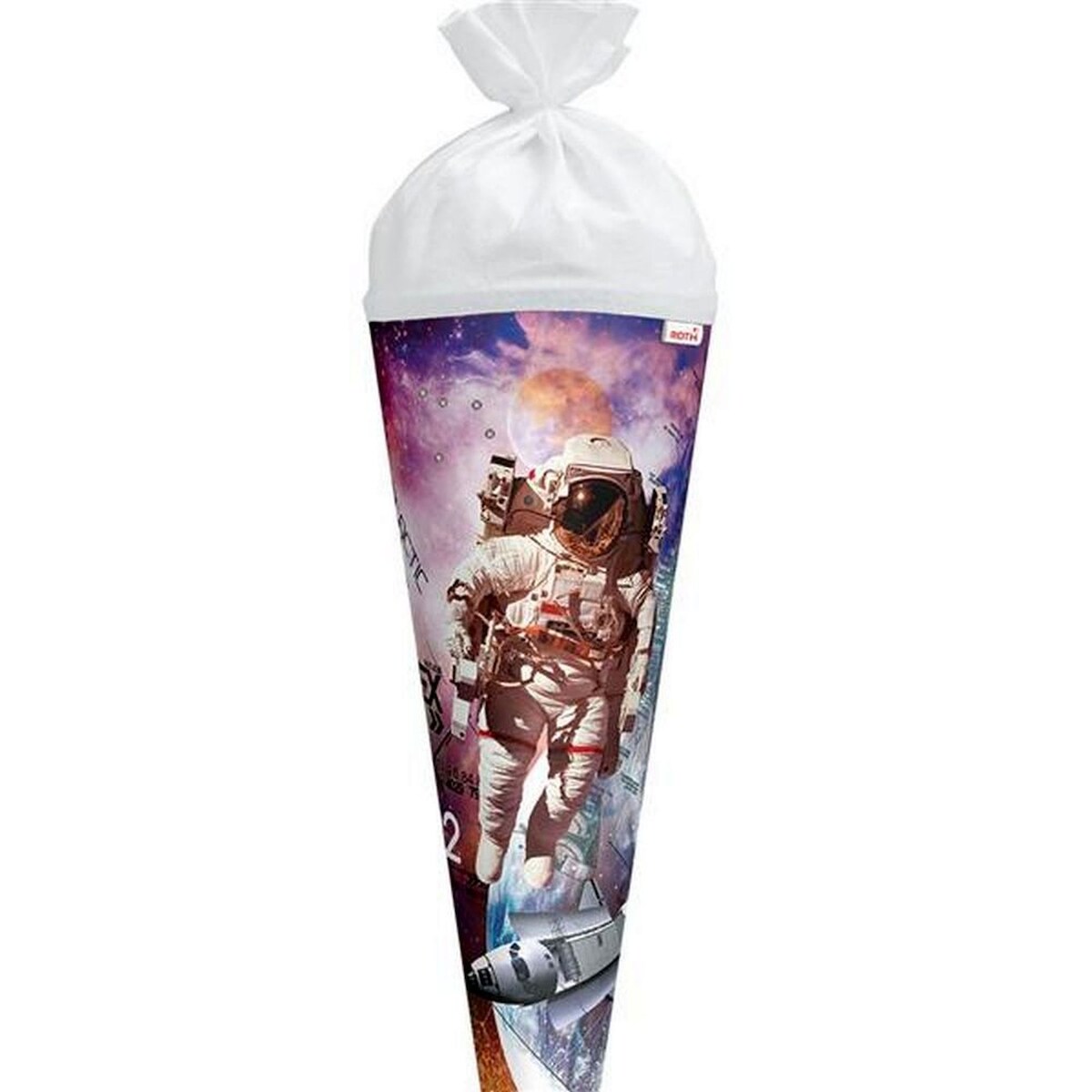 Schultüte 70 cm Galactica rund Rot(h)-Spitze, Filzverschluss Licht