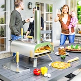 thumbnail of Outsunny mini horno de pizza exterior portátil de acero inoxidable con piedra refractaria pala patas plegables mangos de madera termómetro y bandeja