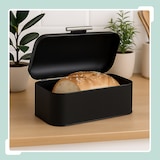 thumbnail of Relaxdays Brotkasten mit Brotbeuel, Brotbox mit Deckel & Griff, HBT: 15,5 x 30 x 21 cm, Brotkiste Retro, Metall, schwarz