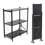 thumbnail of WellHome - Scaffale di stoccaggio pieghevole con 3 ripiani e ruote in nero - 71x34x89 cm
