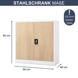 thumbnail of Aktenschrank abschließbar KADO - 3 Ebenen, Flügeltüren | Metallschrank Werkstatt Büroschrank aus Stahl Werkzeugschrank, 93x90x40cm Weiß-Sonoma Eiche