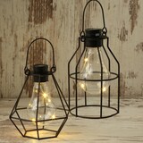 thumbnail of LED Solar Hängeleuchte eckig Industrial Look schwarz Gitter H: 14,5cm