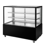thumbnail of Romux® Kühlvitrine für Konditorei Quadratisch Standgerät 2 Böden Schwarz 300 Liter Umluftkühlung | Kühlvitrine Gerade Glasscheiben