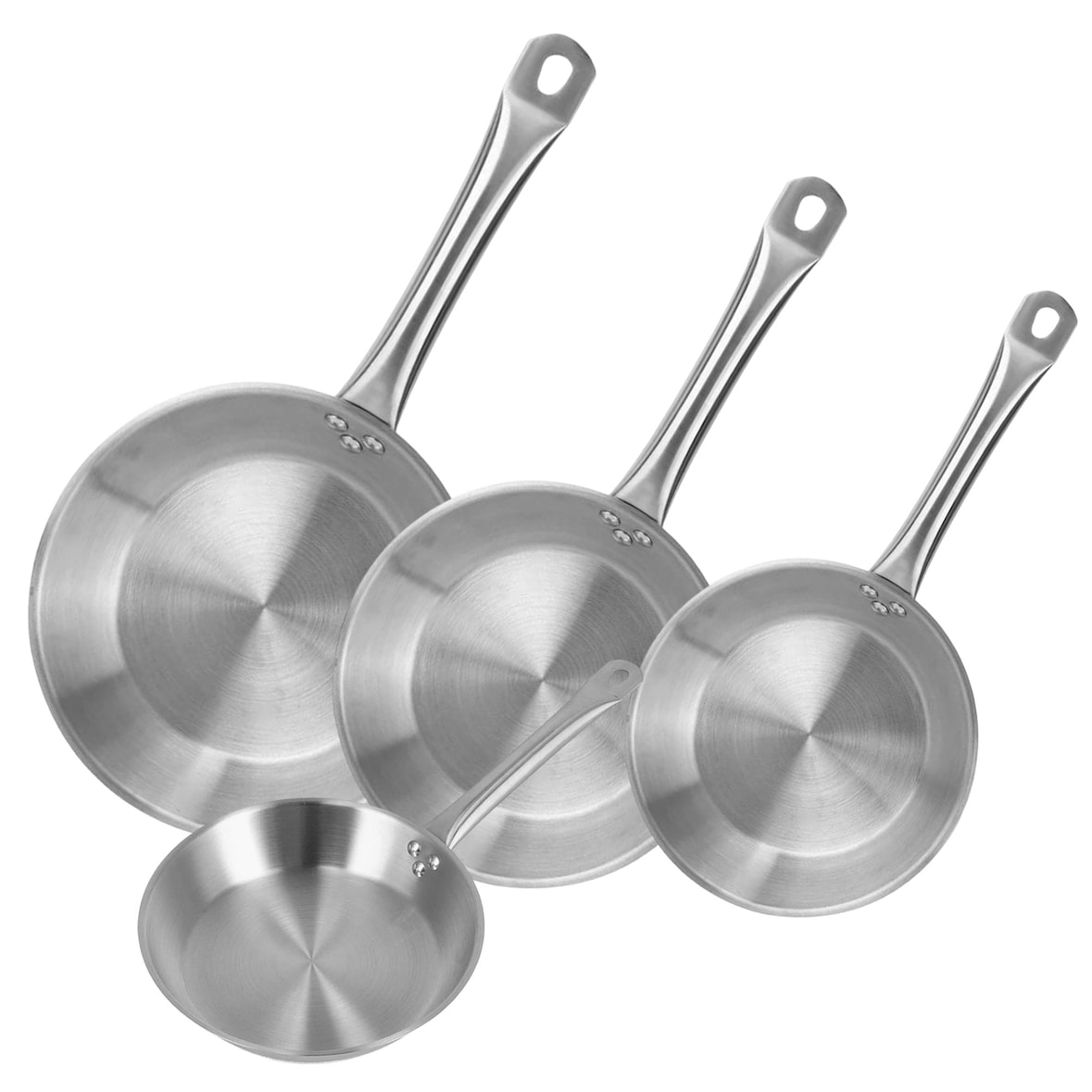 WellHome - Set di 4 padelle Ø20/24/28/30cm in acciaio inox, adatte all'induzione e SENZA rivestimento antiaderente
