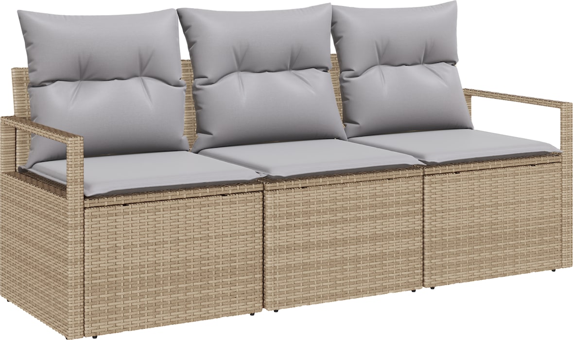 vidaXL 3-teiliges Garten-Sofa-Set mit Kissen Beige Poly Rattan | METRO