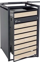 thumbnail of XL 1er/2er-Mülltonnenverkleidung HWC-J81, Mülltonnenbox, Metall 36kg anthrazit ~ Buche-Holzoptik hellbraun