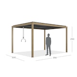 thumbnail of CRO Pergola bioclimatica rettangolare in alluminio con lamelle orientabili manualmente - colore effetto teak - misure: 390x300 h. 250 cm