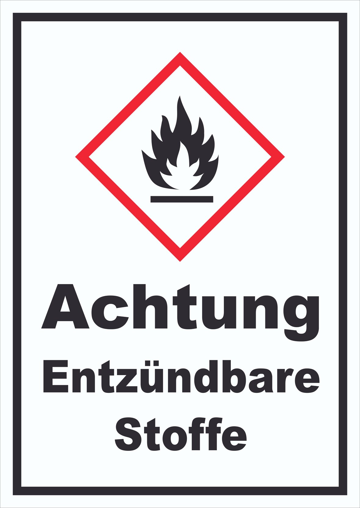Schild Entzündbare Stoffe Flamme hochkant A1 Rückseite selbstklebend