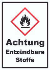 thumbnail of Schild Entzündbare Stoffe Flamme hochkant A1 Rückseite selbstklebend