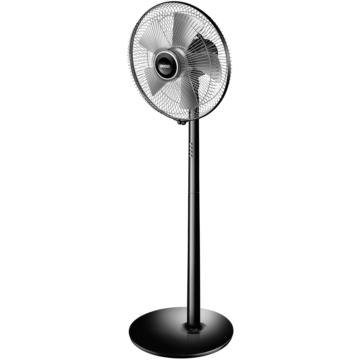 Unold 86725 Standventilator Silverline Black mit 3-stufiger Geschwindigkeitsregelung und verstellbaren Neigungswinkel 50 W Schutzklasse II