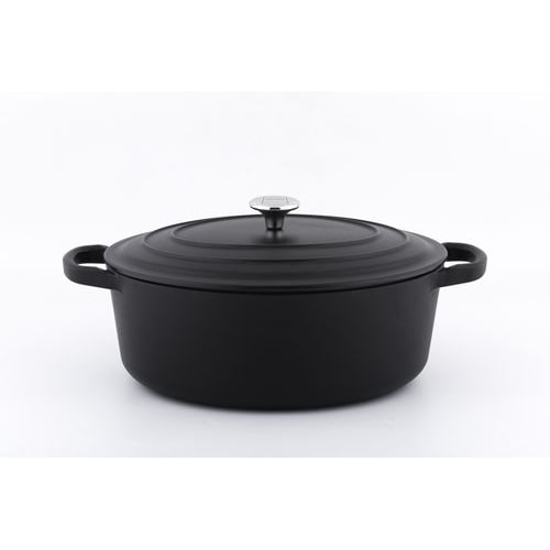 METRO PROFESSIONAL casseruola ovale / cocotte, ghisa / acciaio inox, 27,9 x 44 x 18,7 cm, smaltata, con coperchio, 8 L, nero