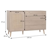thumbnail of Sideboard HWC-M43, Schrank Kommode Highboard, Schubladen Staufach, Kubu Rattan Holz Melamin, Eiche-Optik