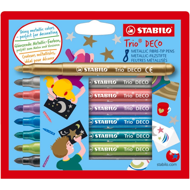 STABILO 377/8 Fasermaler Trio Deco, 8er Karton-Etui