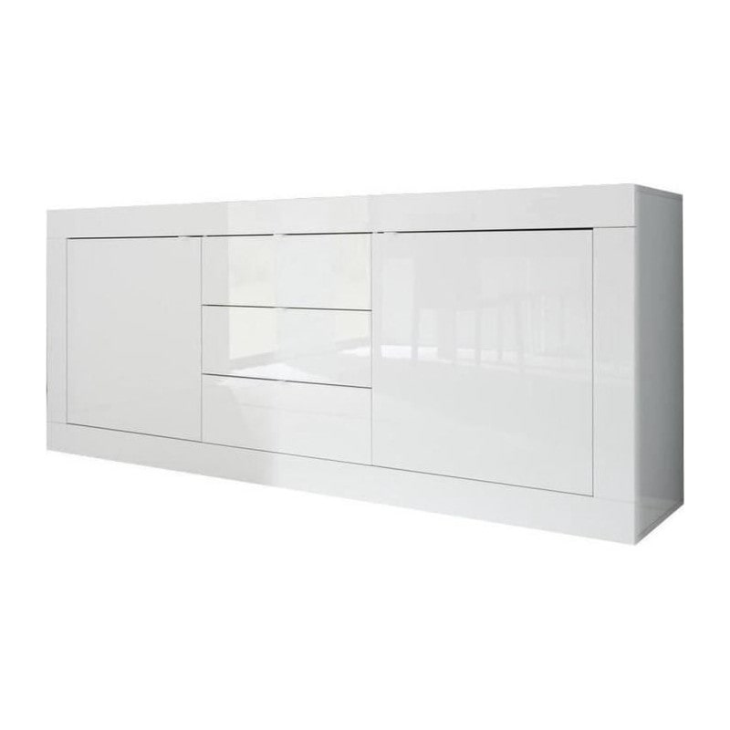 Buffet Basico 2 Portes 3 Tiroirs Blanc Laque Brillant  - L210xp42xh85,8 Cm