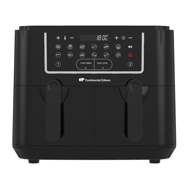 Friteuse A Air Sans Huile Continental Edison - Rfrsh24002cb - 9 L - Double Bacs - 2400w - Noir