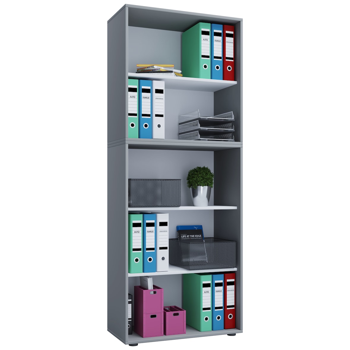VCM Büroregal & Bücherregal Lona Grau B. 70 x  H. 184 x T. 37 cm