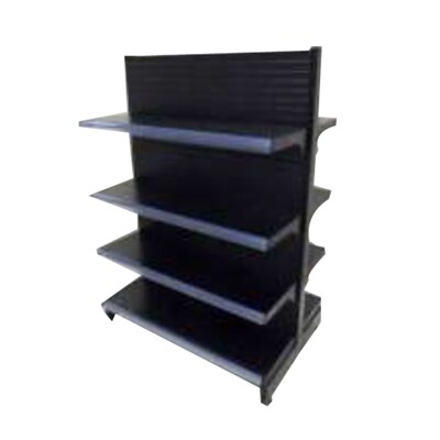 EUROP'METAL Gondole Centrale DEPART (Double Face) Noir H.143xP.30xL.133cm Base + 3 Tablettes supérieures et porte étiquettes G3PROF300N