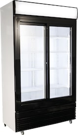 thumbnail of Kühlschrank STERLET auf Rollen | 2x Glasschiebetür + LED & Display | 780 Liter, HxBxT 210x112x59,5cm | +2/+10°C | + CHEFGASTRO Geschirrtuch