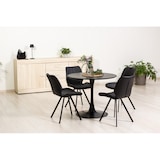 thumbnail of Mesa redonda de interior, diámetro 90cm, para 4 personas, tablero MDF efecto madera, estructura metálica, para cocina, comedor, oficina –Orlando–Negro