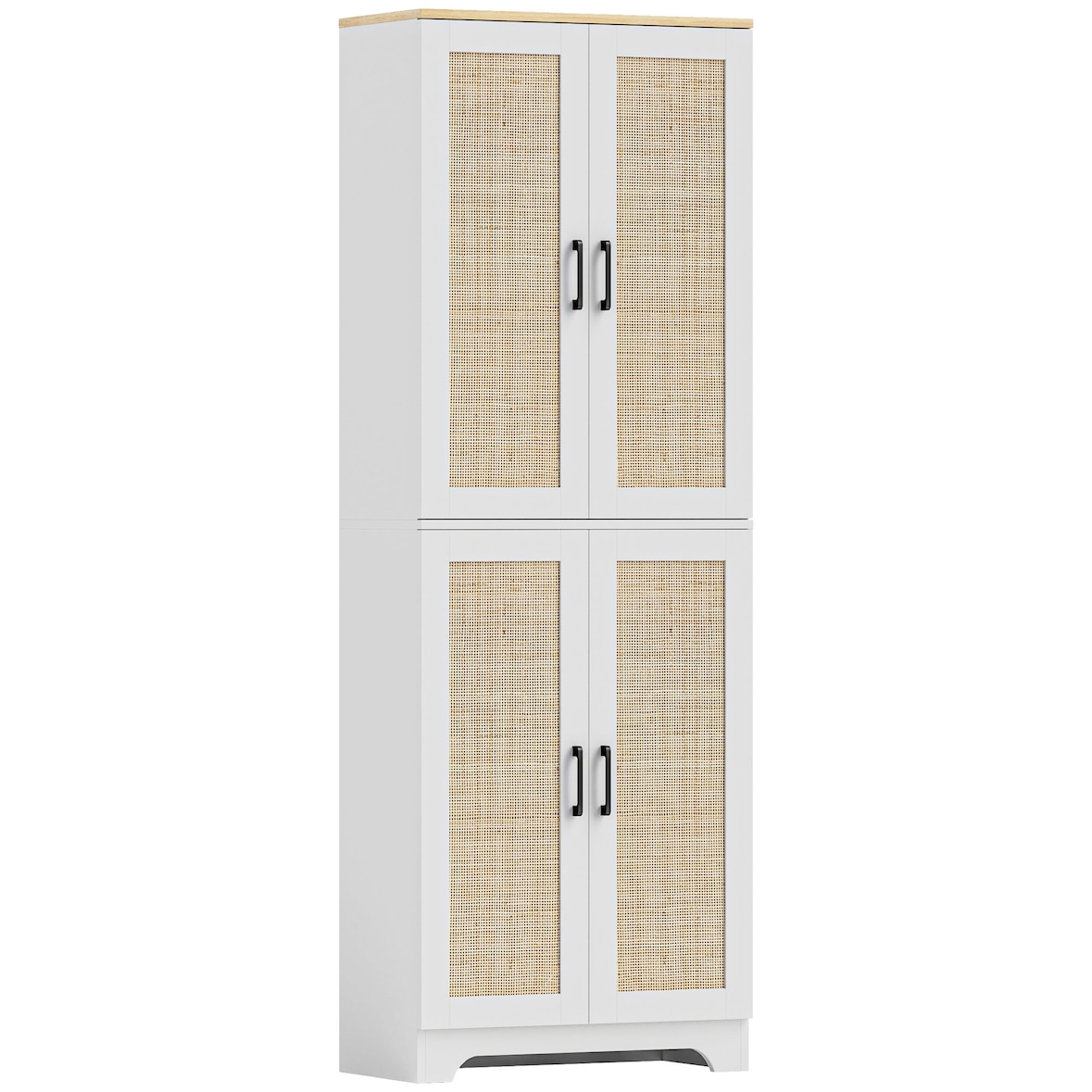 HOMCOM alacena de cocina mueble auxiliar de cocina con estantes ajustables puertas de ratán y sistema anti-vuelco 60x30x170 cm blanco