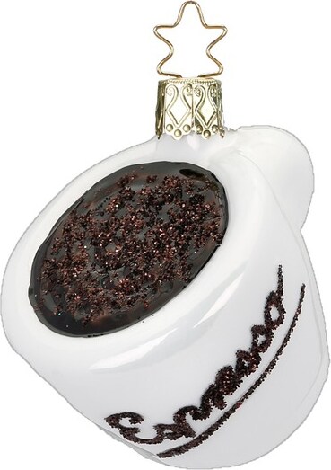 Christbaumschmuck Espresso Tasse 6cm - Glas Figur Mundgeblasen & Handbemalt Weihnachtsbaum Anhänger Weihnachten Christbaumanhänger Kaffee Weiß Braun