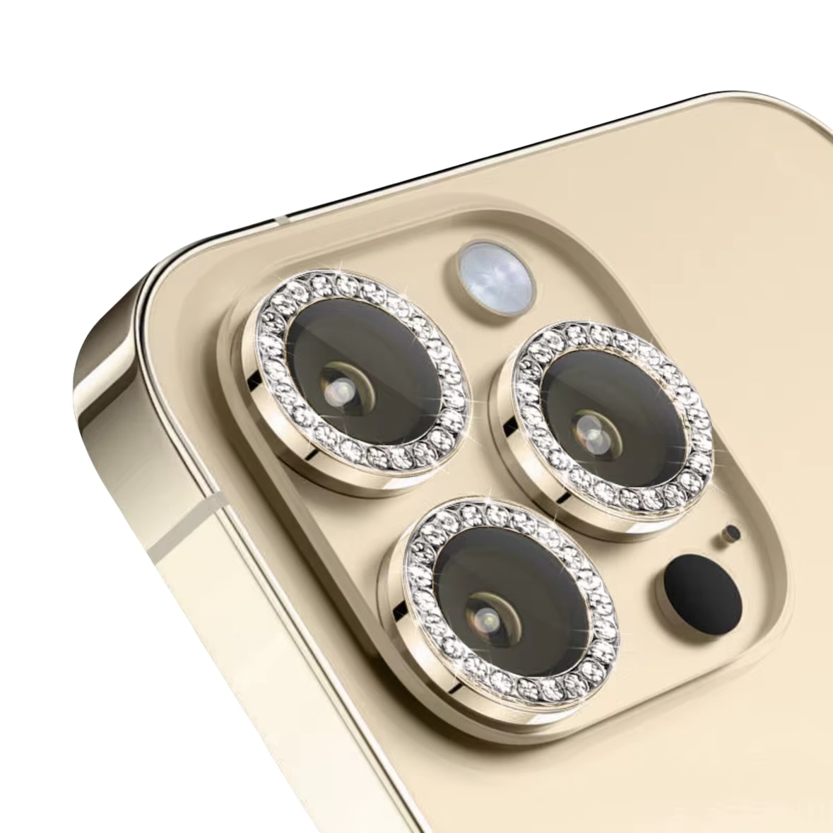 MobileKing Linsenschutz Glitzer-Ringe in gold für iPhone 15 Plus - 9H Glas - MBK-2787